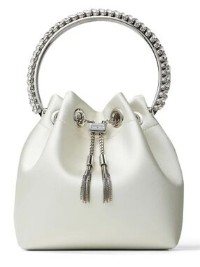 Jimmy Choo Satin Crystal Embellished Top Handle Bon Bon Bag - Ivory